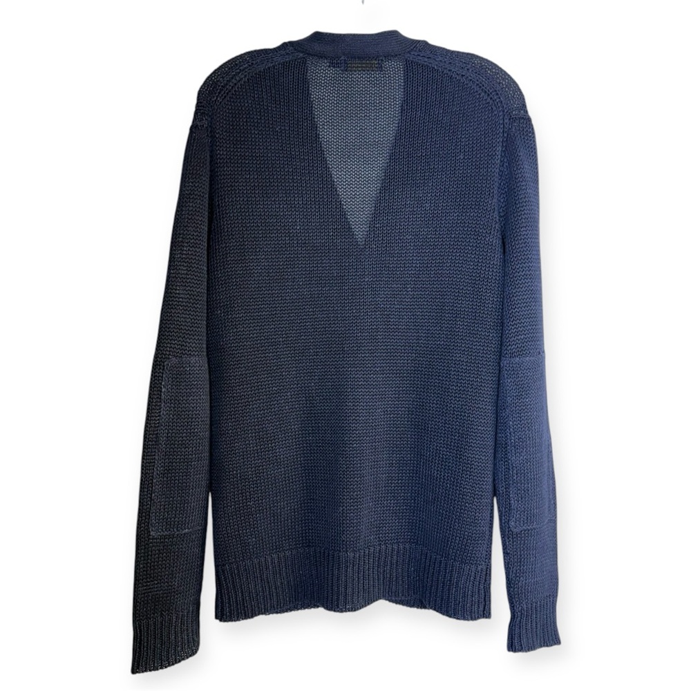 POLO RALPH LAUREN LINEN CARDIGAN SWEATER NAVY BLUE S OPEN CHUNKY KNIT V-NECK - Picture 5 of 14